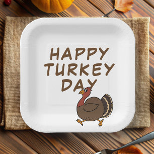 Happy Turkey Day Thanksgiving Square Paper Plates