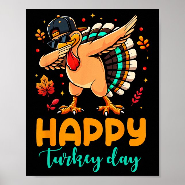 Happy Turkey Day Thanksgiving Turkey Pilgrim Men B Poster (Front)