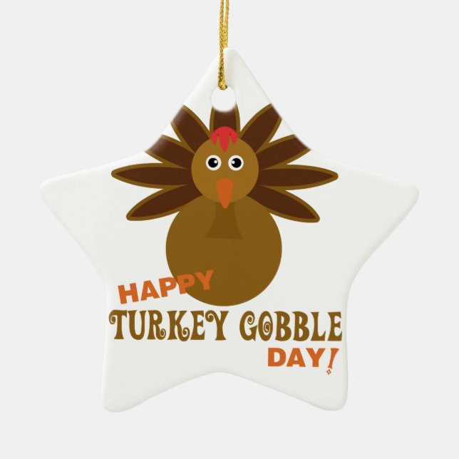 Happy Turkey Gobble Day Thanksgiving Ceramic Tree Decoration (Front)
