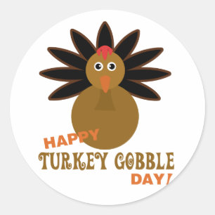 Happy Turkey Gobble Day Thanksgiving Classic Round Sticker