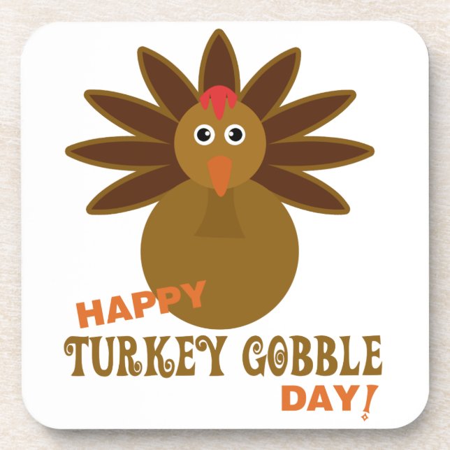 Happy Turkey Gobble Day Thanksgiving Coaster (Front)