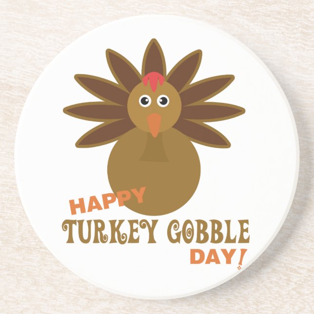 Happy Turkey Gobble Day Thanksgiving Coaster (Front)