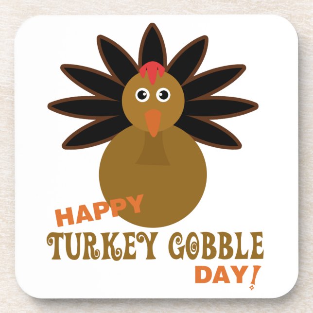 Happy Turkey Gobble Day Thanksgiving Coaster (Front)