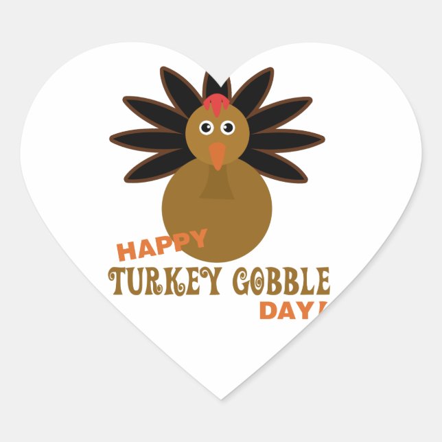Happy Turkey Gobble Day Thanksgiving Heart Sticker (Front)