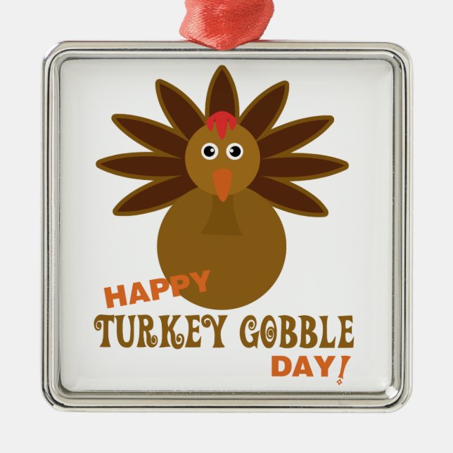 Happy Turkey Gobble Day Thanksgiving Metal Tree Decoration (Front)