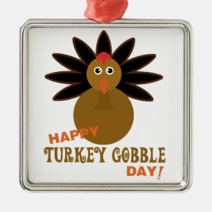 Happy Turkey Gobble Day Thanksgiving Metal Tree Decoration