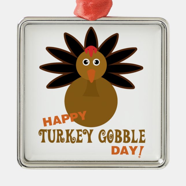 Happy Turkey Gobble Day Thanksgiving Metal Tree Decoration (Front)