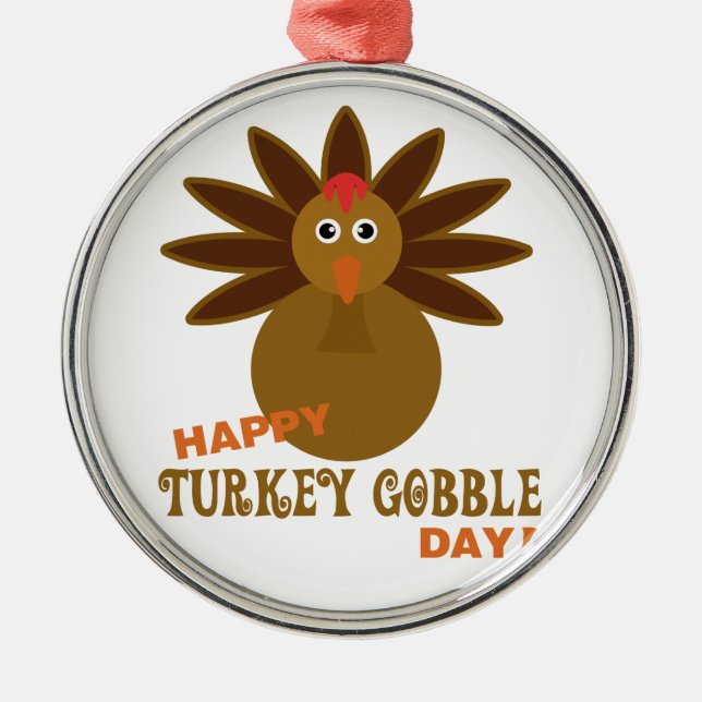 Happy Turkey Gobble Day Thanksgiving Metal Tree Decoration (Front)