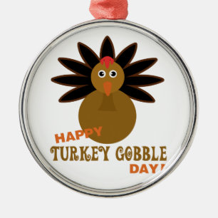 Happy Turkey Gobble Day Thanksgiving Metal Tree Decoration