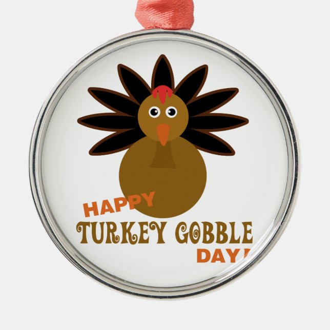 Happy Turkey Gobble Day Thanksgiving Metal Tree Decoration (Front)
