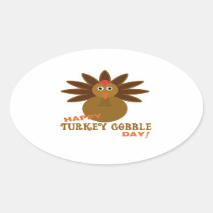 Happy Turkey Gobble Day Thanksgiving Oval Sticker