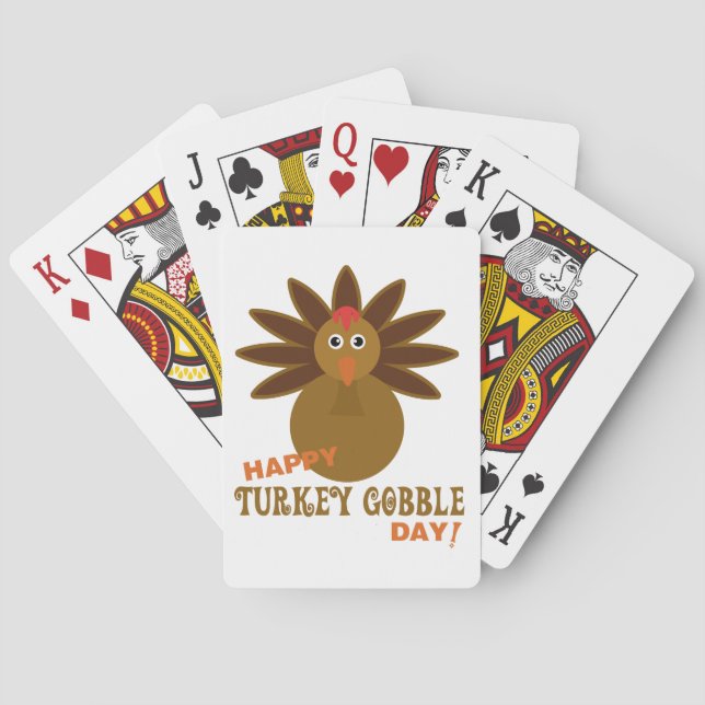 Happy Turkey Gobble Day Thanksgiving Playing Cards (Back)