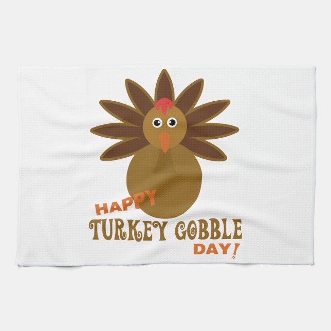 Happy Turkey Gobble Day Thanksgiving Tea Towel (Horizontal)