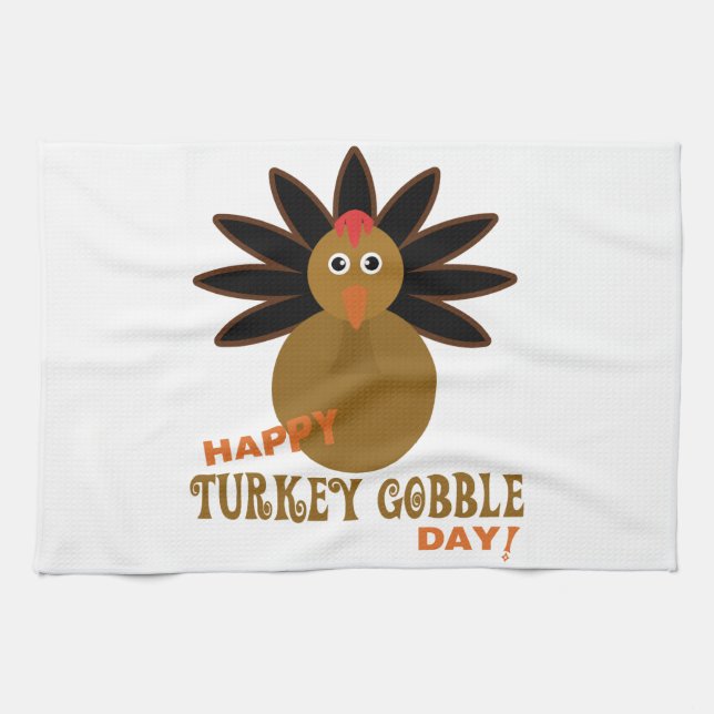 Happy Turkey Gobble Day Thanksgiving Tea Towel (Horizontal)