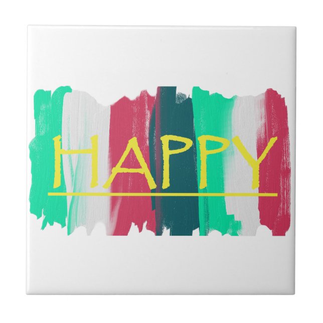 Happy Turquoise Pink Stripes Funky Tile (Front)