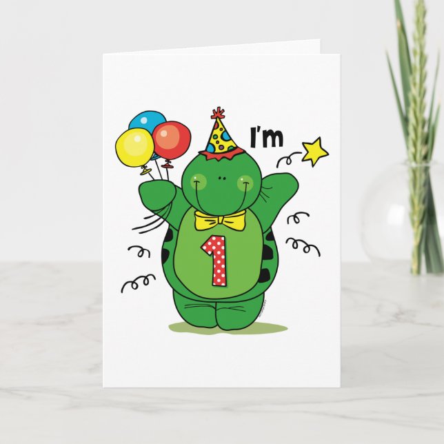 Happy Turtle 1st Birthday Card (Front)
