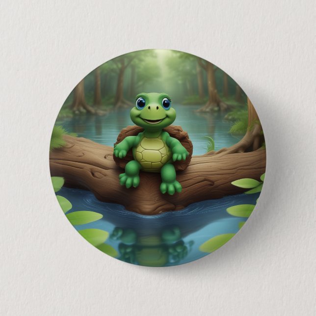 Happy Turtle Birthday Button (Front)