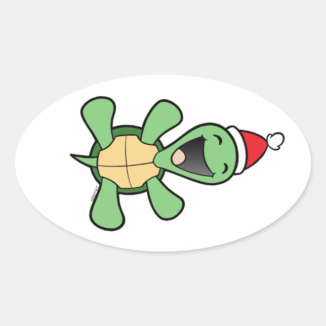 Happy Turtle Christmas Oval Sticker (Front)