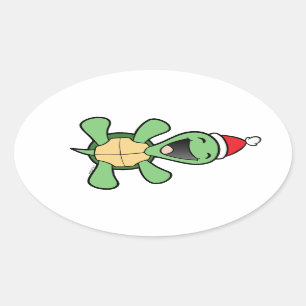 Happy Turtle Christmas Oval Sticker