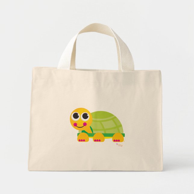 Happy Turtle Floral Tote Bag - Customised (Front)
