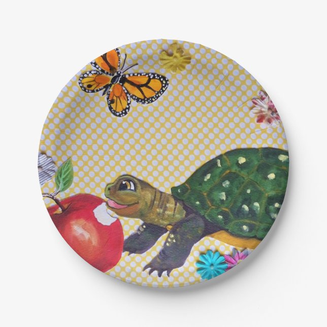 Happy Turtle Kids' Party Supplies Shabby Chic Paper Plate (Front)