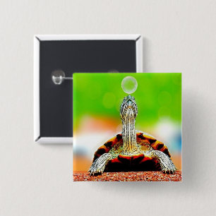 Happy turtle with bubble 15 cm square badge