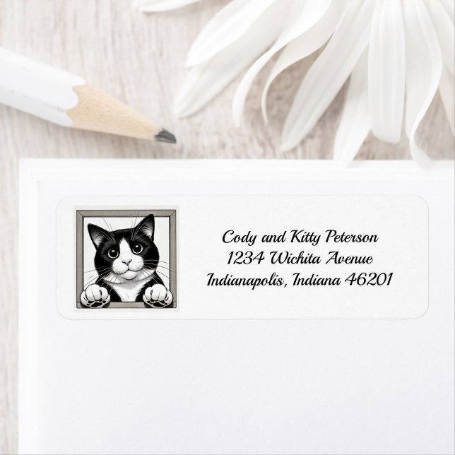 Happy Tuxedo Cat Return Address Label (Insitu)