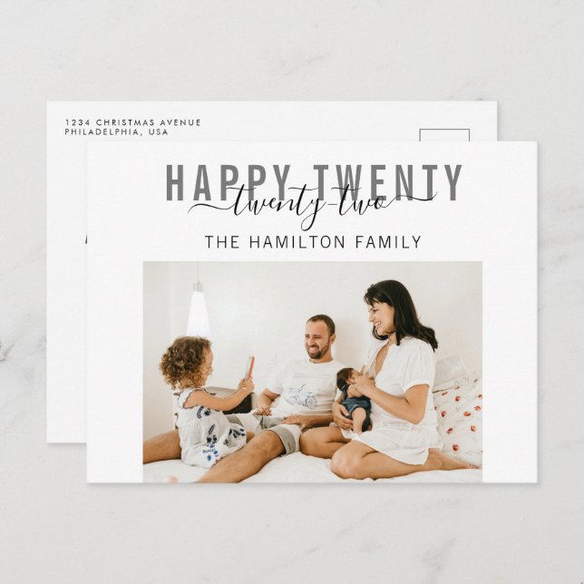 Happy Twenty Twenty Two Typography Photo Holiday Postcard (Front/Back)