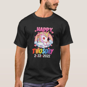 Happy Twosday 2022 Unicorn Girl Rainbow Twos-Day 2 T-Shirt