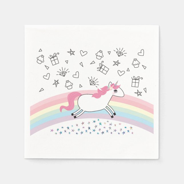 Happy unicorn birthday party paper napkins (Front)