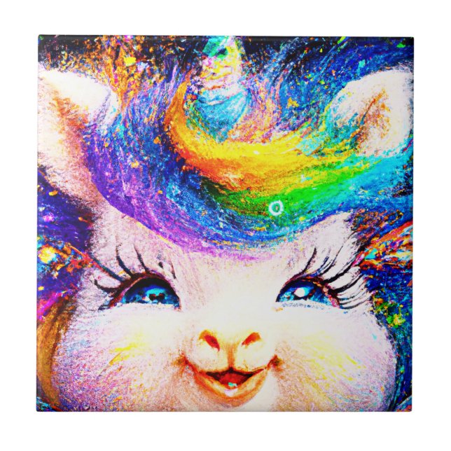 Happy unicorn bunny rabbit               tile (Front)