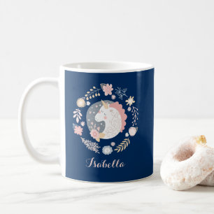 Happy Unicorn Cute Personalised Navy Coffee Mug