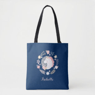 Happy Unicorn Cute Personalised Navy Tote Bag