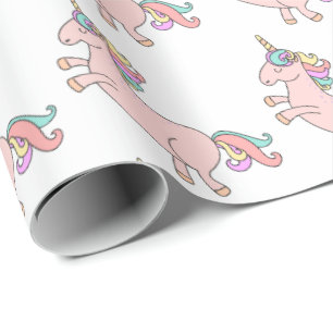 Happy Unicorn Horn Pink Candy Stars Baby Shower Wrapping Paper