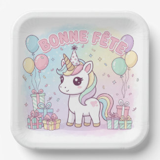 happy unicorn party paper plate