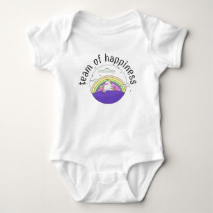 Happy Unicorn with a Rainbow Purple Baby Bodysuit