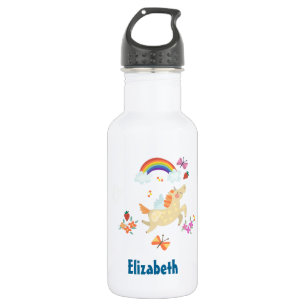 Happy Unicorn with Rainbow Clouds and Flowers 532 Ml Water Bottle
