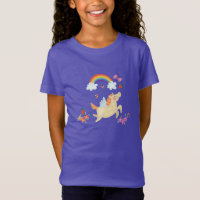 Happy Unicorn with Rainbow Clouds and Flowers