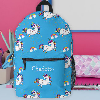 Happy Unicorns in the Sky Blue Printed Backpack
