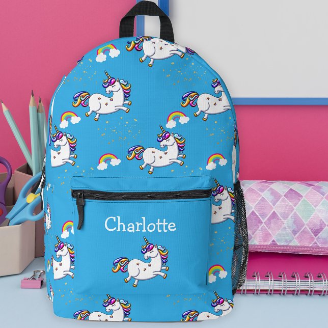 Happy Unicorns in the Sky Blue Printed Backpack (Creator Uploaded)