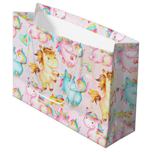 Happy Unicorns Pattern-Unicorn Love in Pink Large Gift Bag