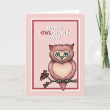 Happy V-owl-entine's Day Pink Valentine Owl