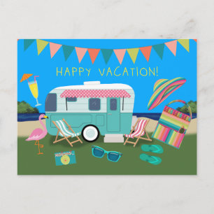 Happy Vacation Lakeside Camping Postcard