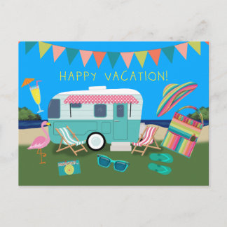 Happy Vacation Lakeside Camping Postcard