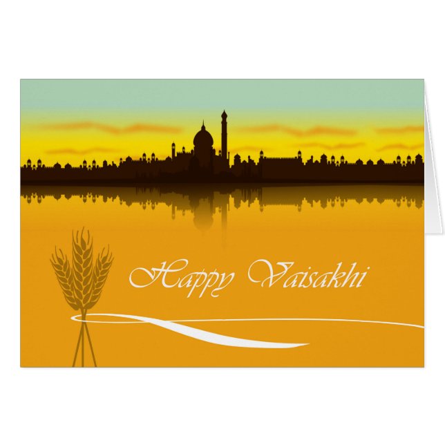 Happy Vaisakhi, Cityscape Silhouette in India (Front Horizontal)