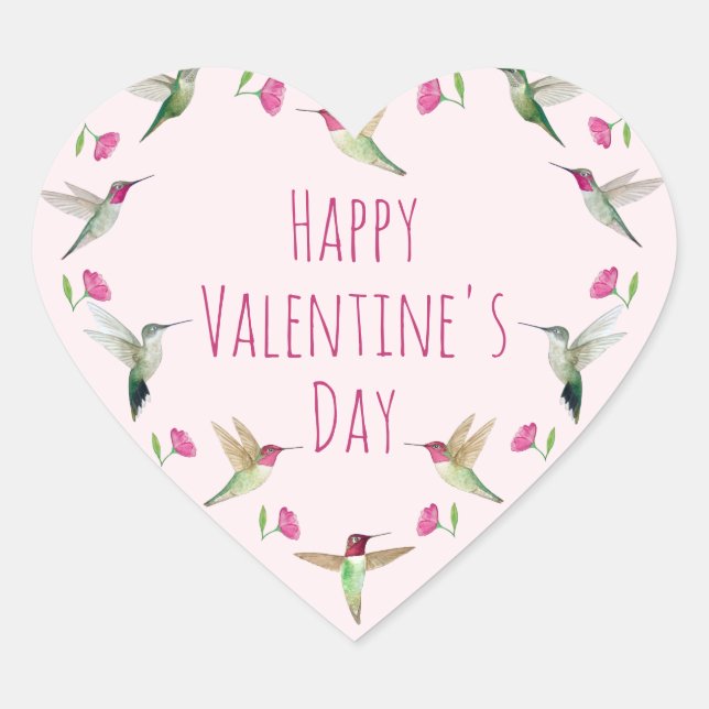 Happy Valentine Anna's Hummingbirds Heart Sticker (Front)