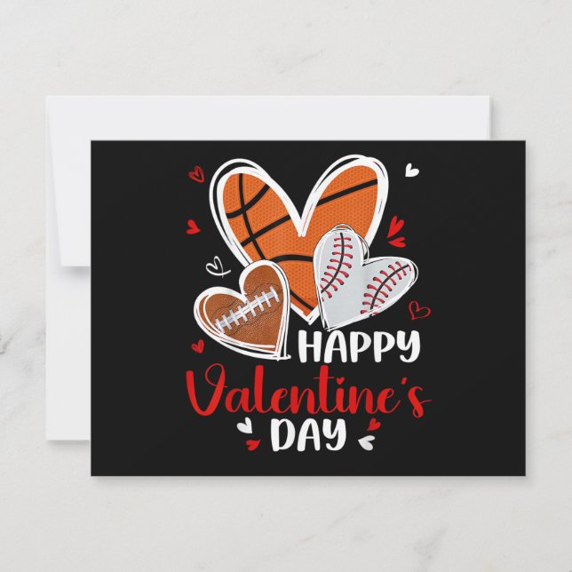Happy Valentine Baseball Football Basketball Heart Holiday Card (Front)