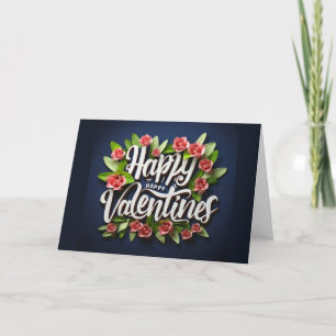 Happy Valentine card navy love card flowers