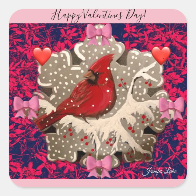 Happy Valentine Cardinal Sticker (Front)