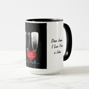 Happy Valentine Champagne Flute Glasses Red Hearts Mug